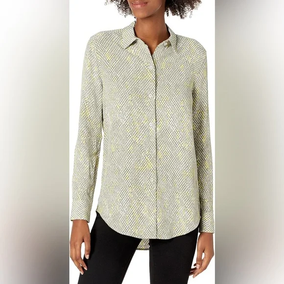 EQUIPMENT Grey & Yellow Button Up Shirt Geometric Snakeskin Blouse Silky Top - Picture 6 of 16